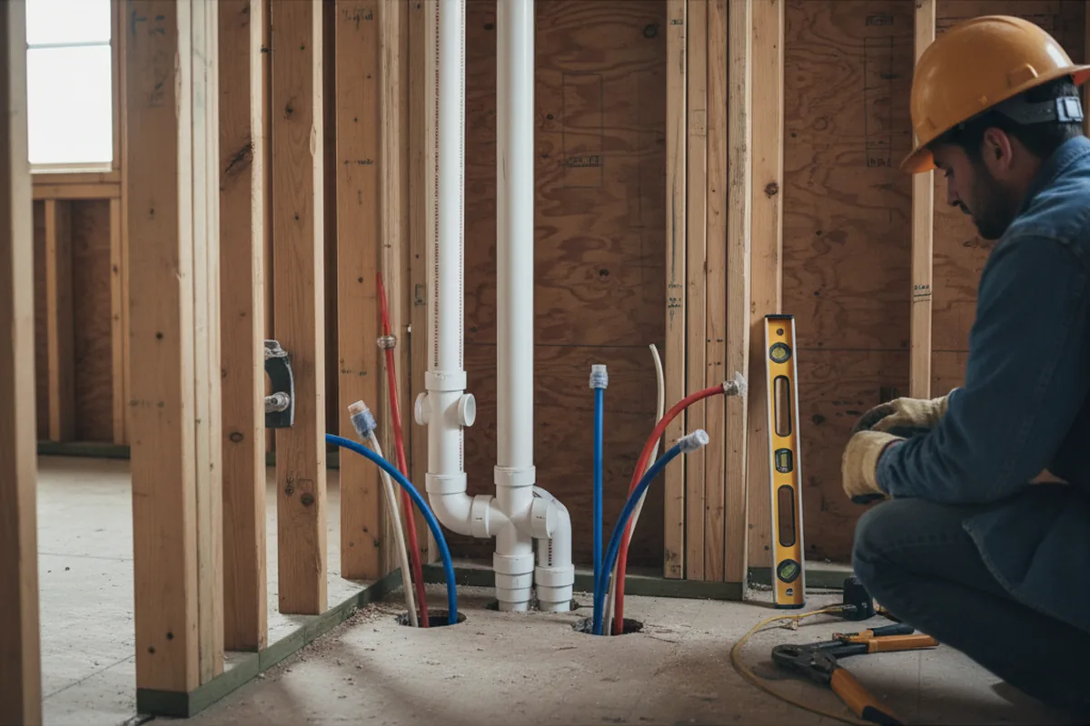 Drain and supply rough-in during Sump Pump Repair in Kansas